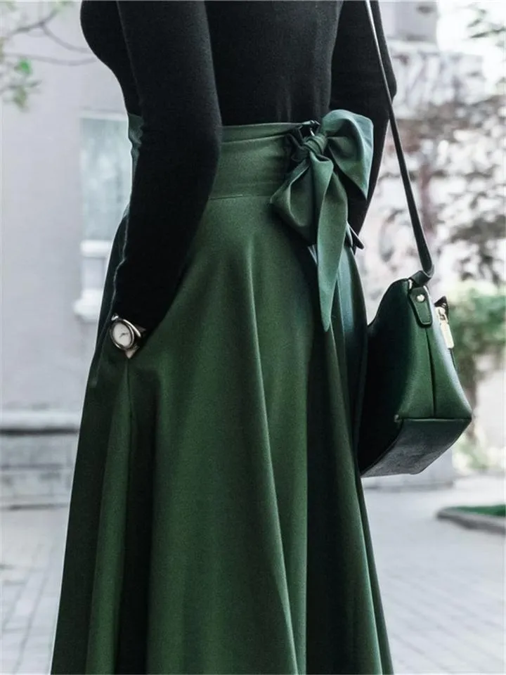 Fashion Elegant Bowknot Pleated A-Line Skirt