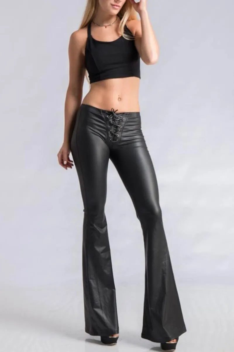 Faux Leather Bell Bottom Leggings