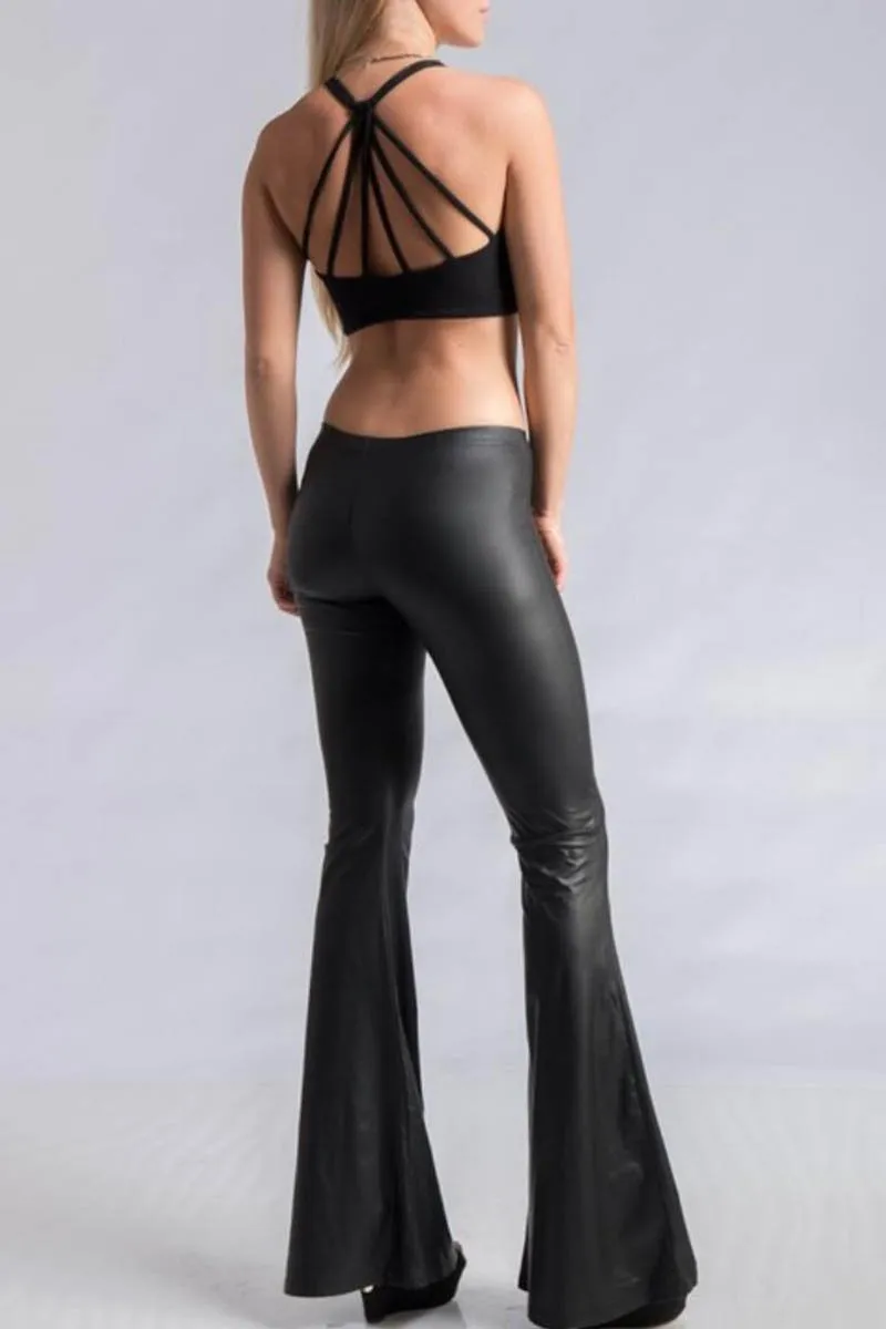 Faux Leather Bell Bottom Leggings