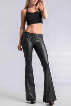 Faux Leather Bell Bottom Leggings