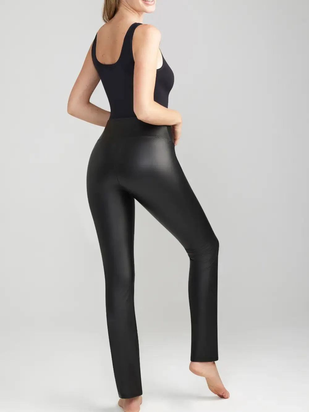 Faux Leather Shaping Bootcut Legging {Yummie}
