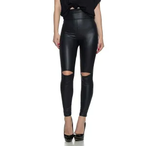 Faux Leather Split Knee Leggings