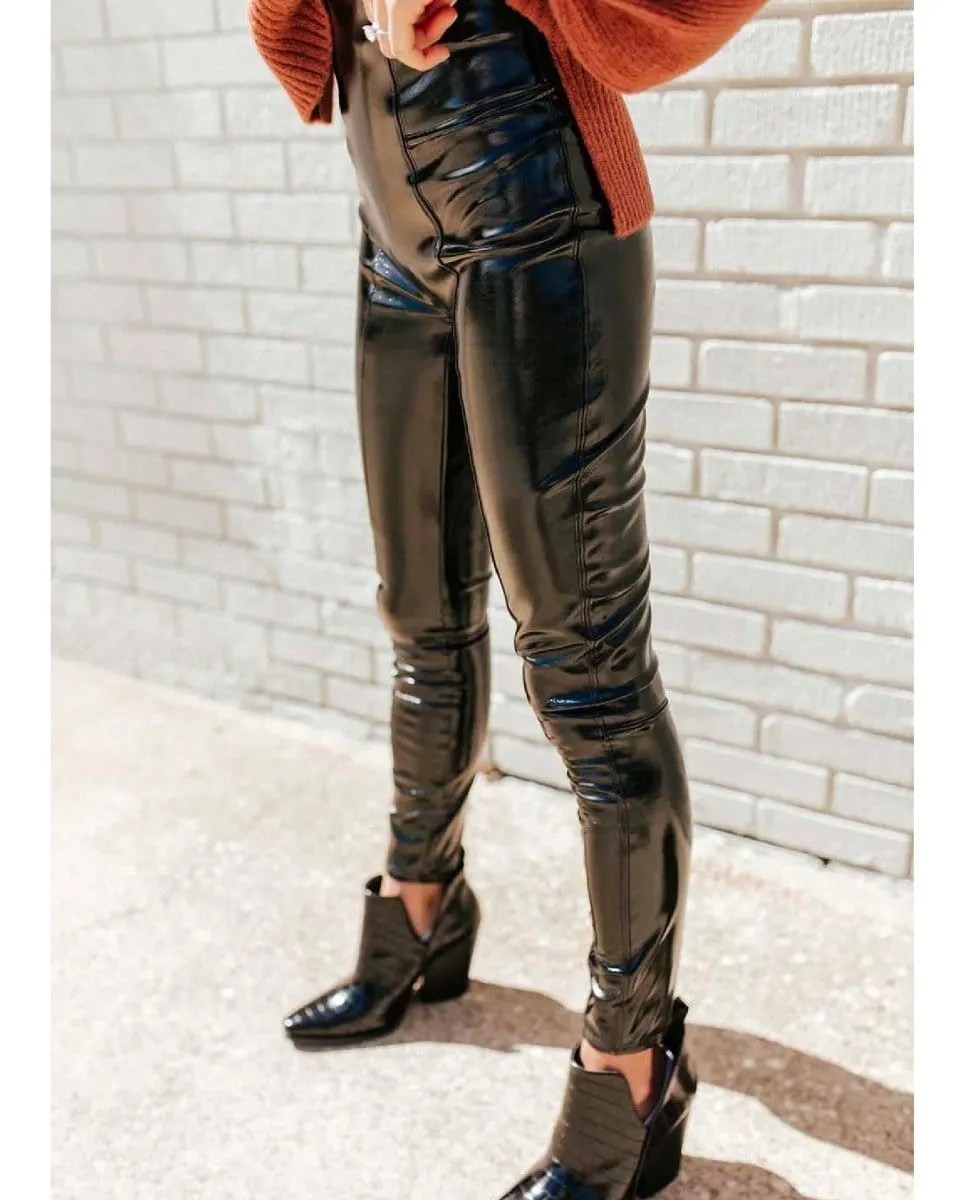 Faux Patent Leather Leggings Black