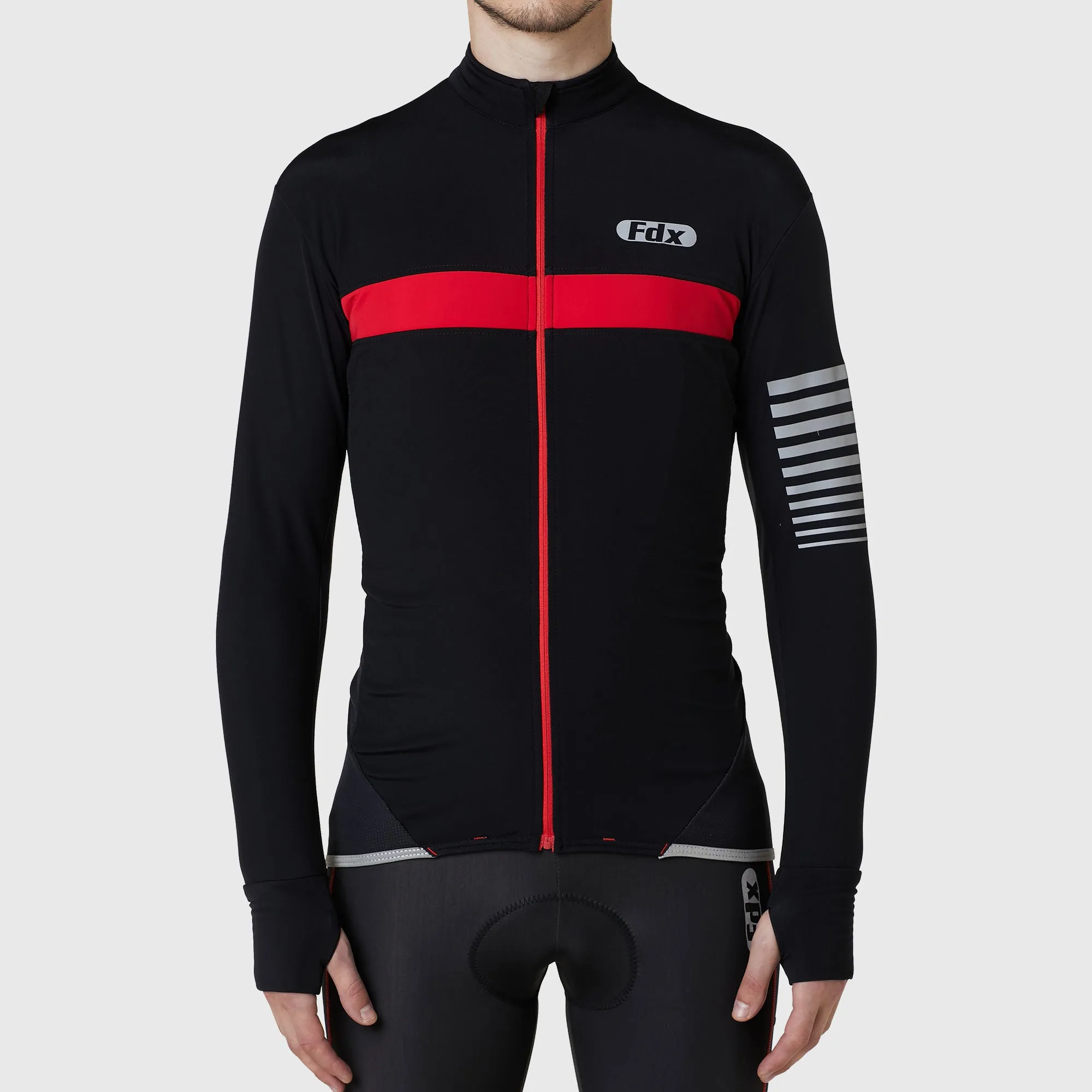Fdx All Day Men's & Boy's Red Thermal Roubaix Long Sleeve Cycling Jersey