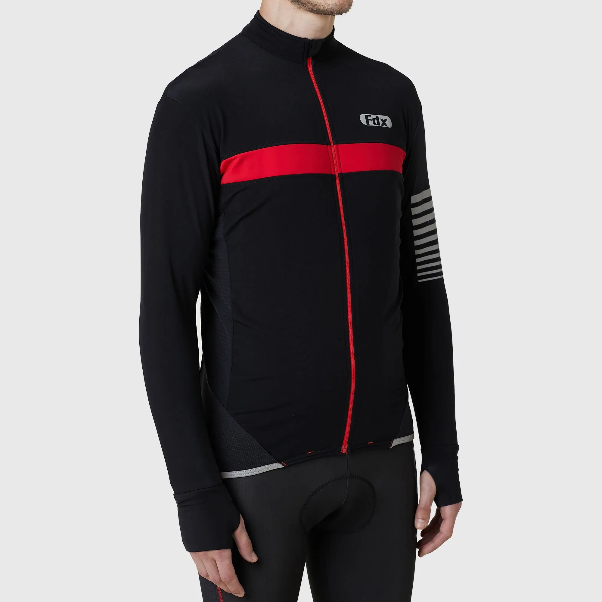 Fdx All Day Men's & Boy's Red Thermal Roubaix Long Sleeve Cycling Jersey