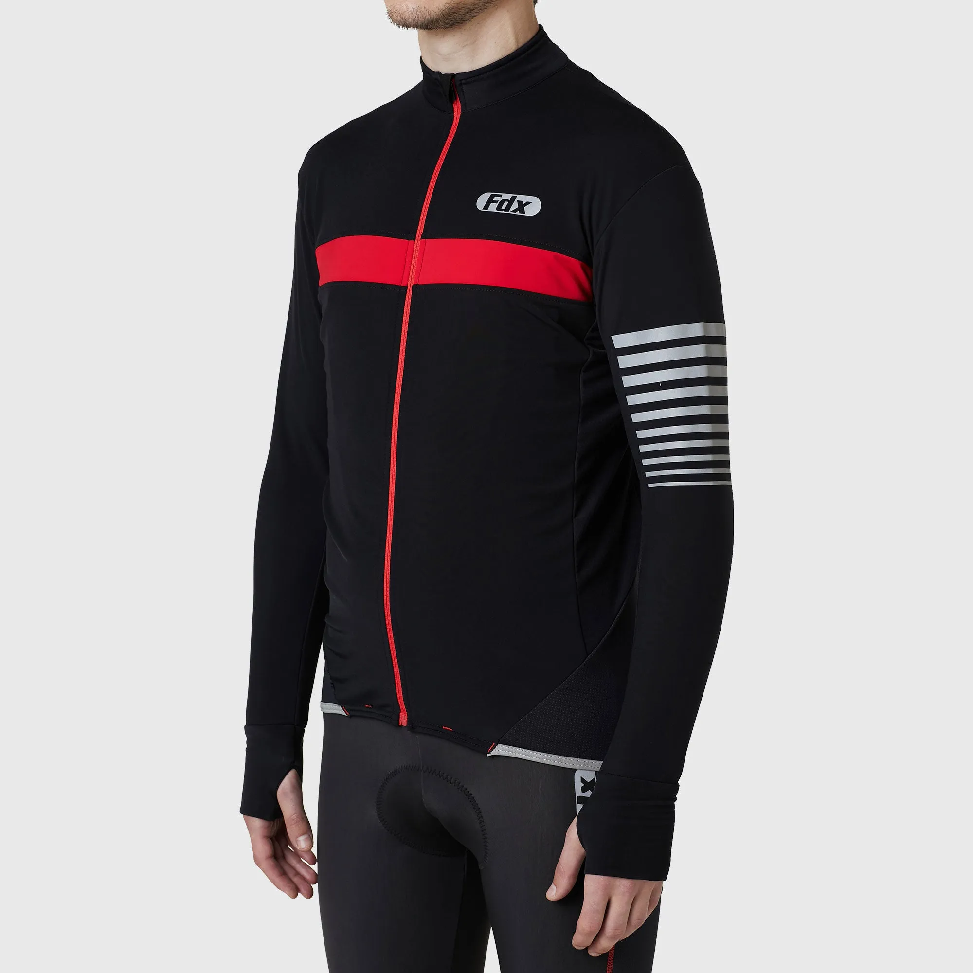 Fdx All Day Men's & Boy's Red Thermal Roubaix Long Sleeve Cycling Jersey