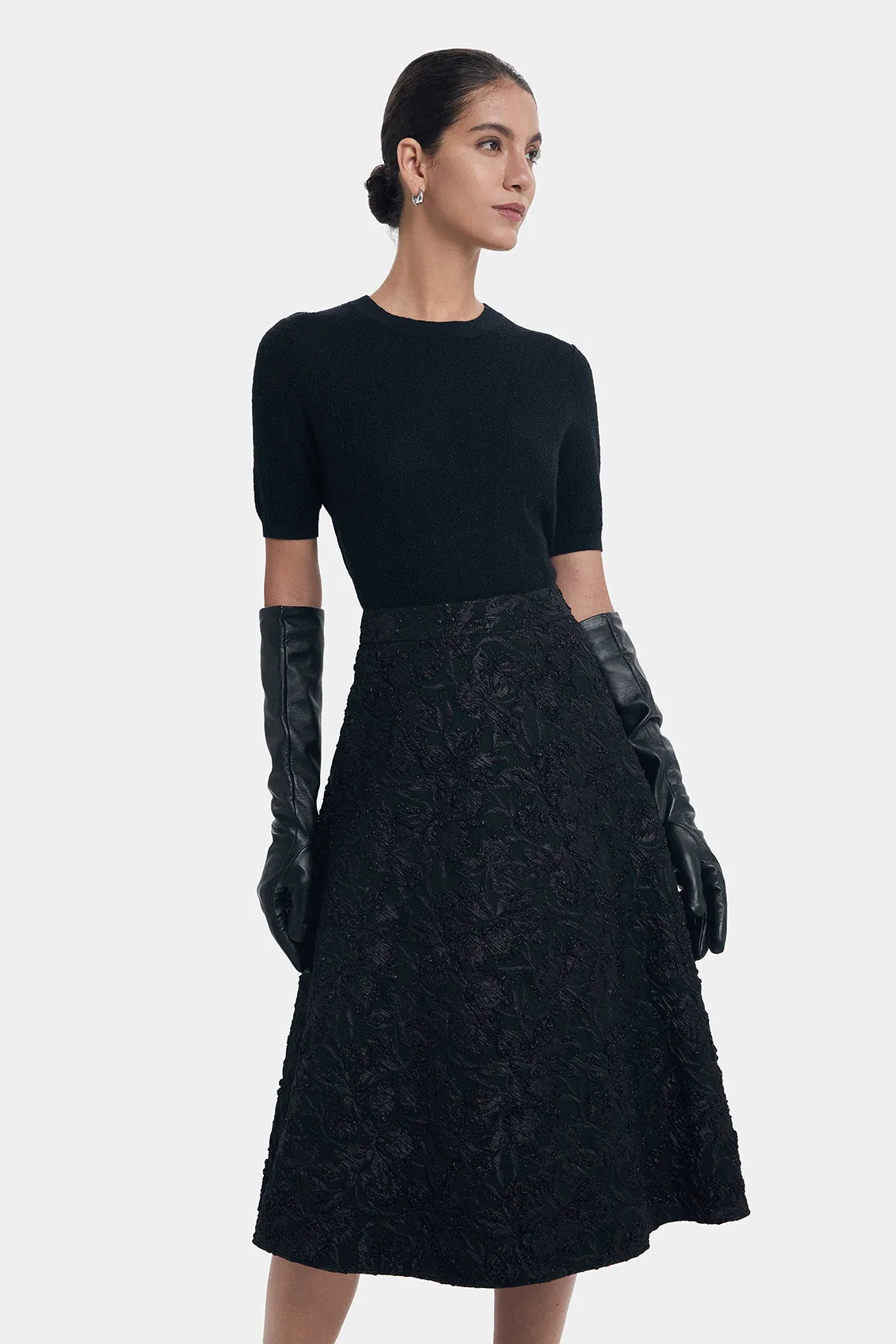 FLATTERING A-LINE FLORAL BROCADE SKIRT