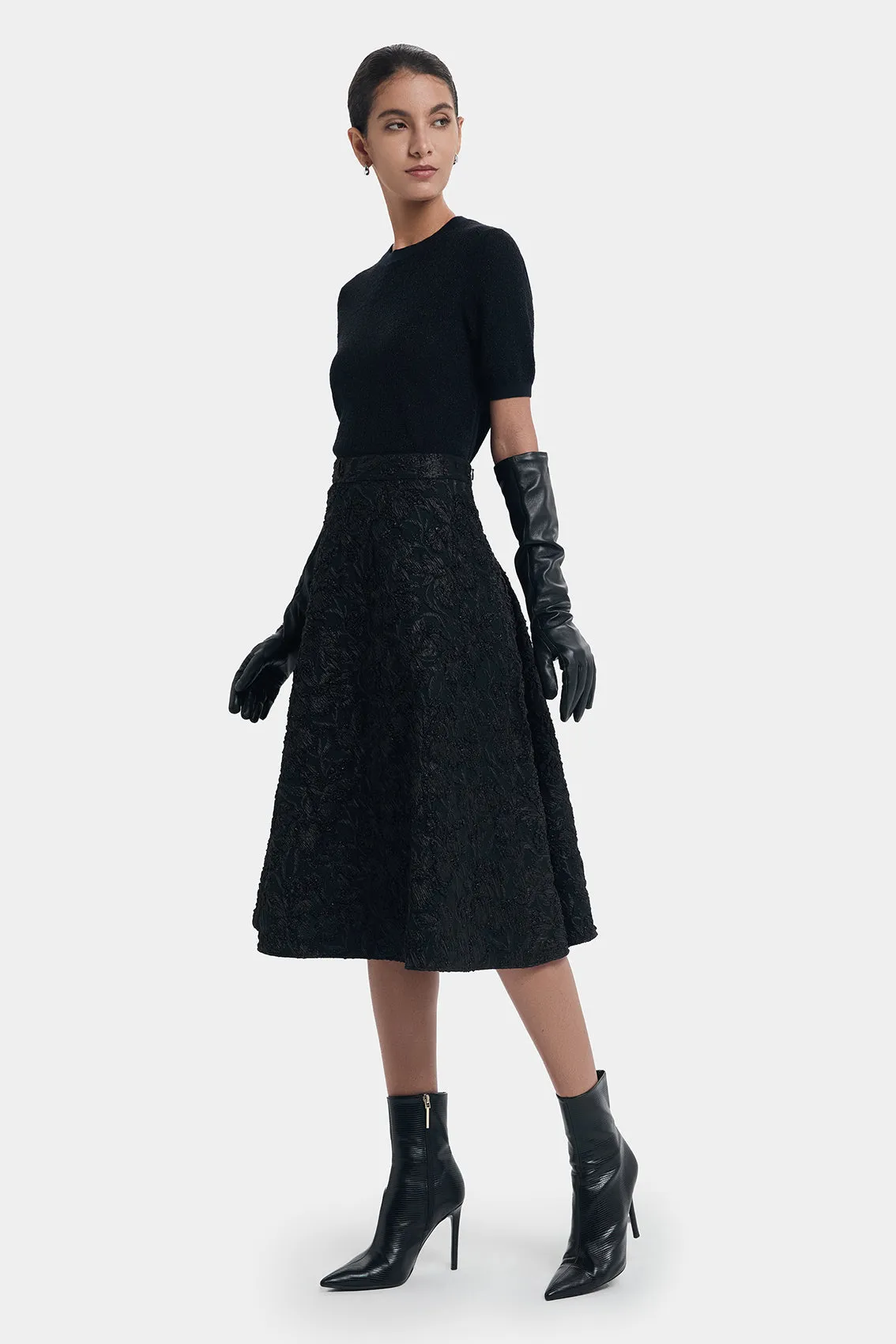 FLATTERING A-LINE FLORAL BROCADE SKIRT