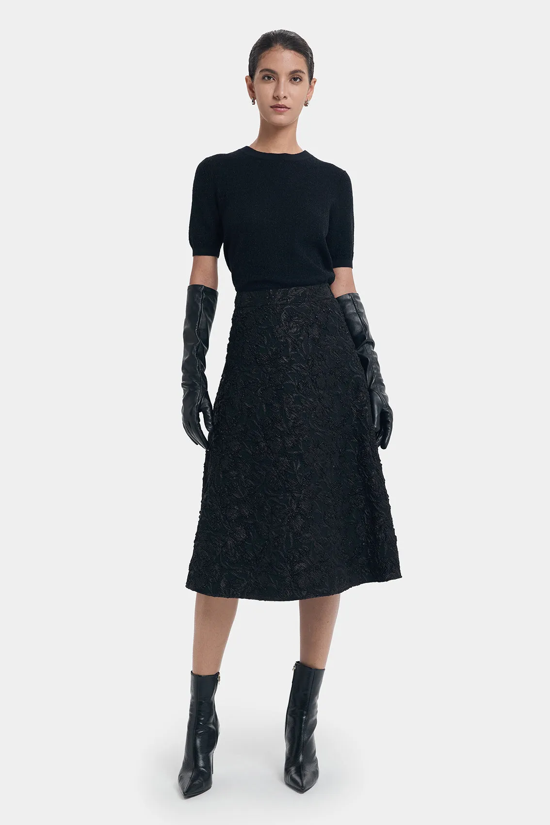 FLATTERING A-LINE FLORAL BROCADE SKIRT