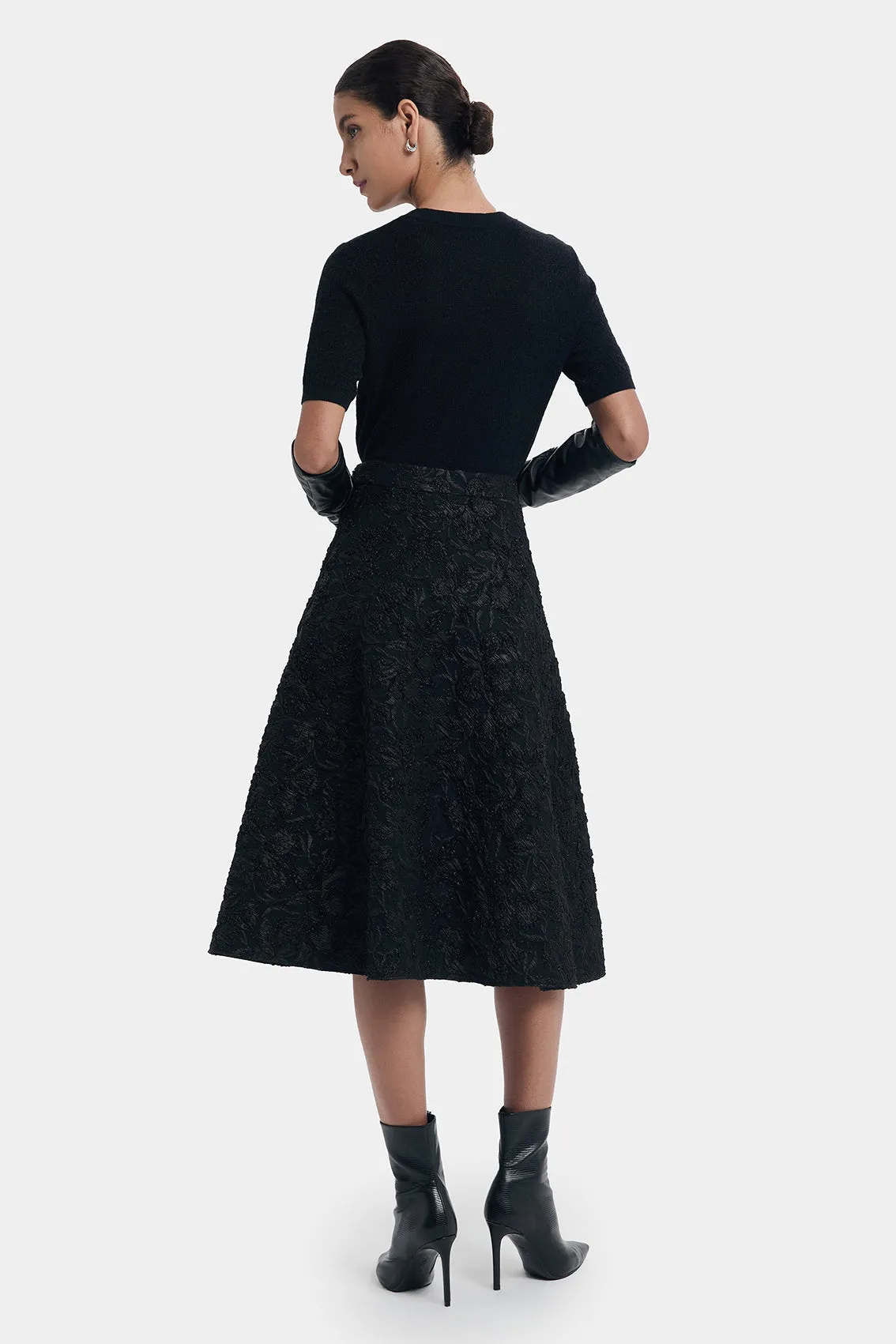 FLATTERING A-LINE FLORAL BROCADE SKIRT