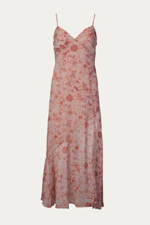 FLORAL-PRINT TIE-DETAILED MIDI SLIP DRESS