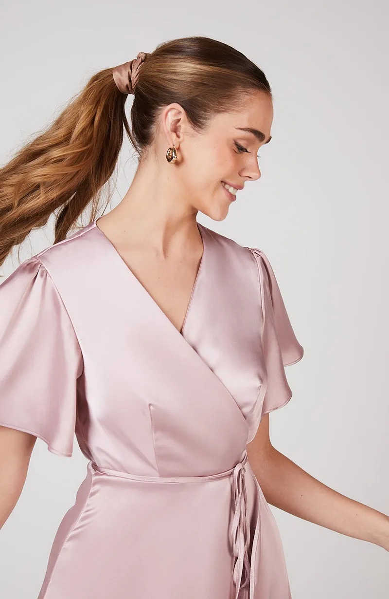 Florence Waterfall Dress in Rose Pink Satin