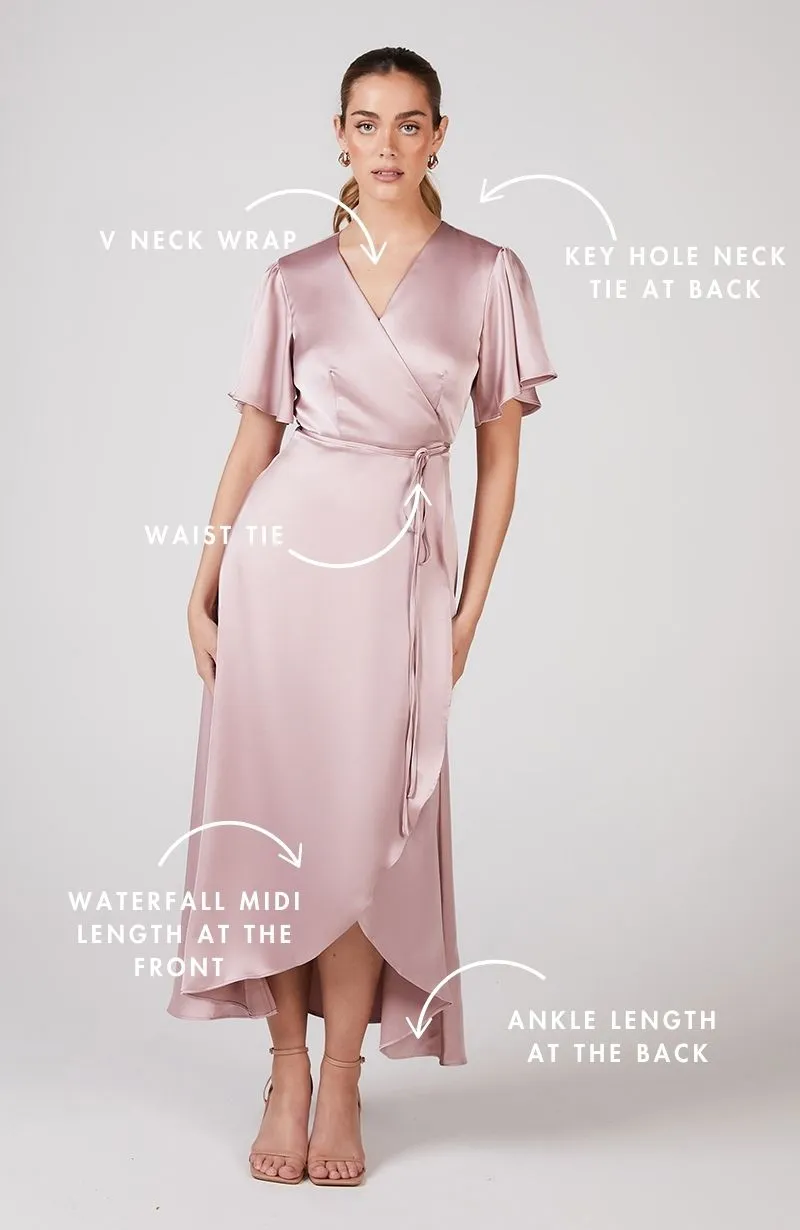 Florence Waterfall Dress in Rose Pink Satin