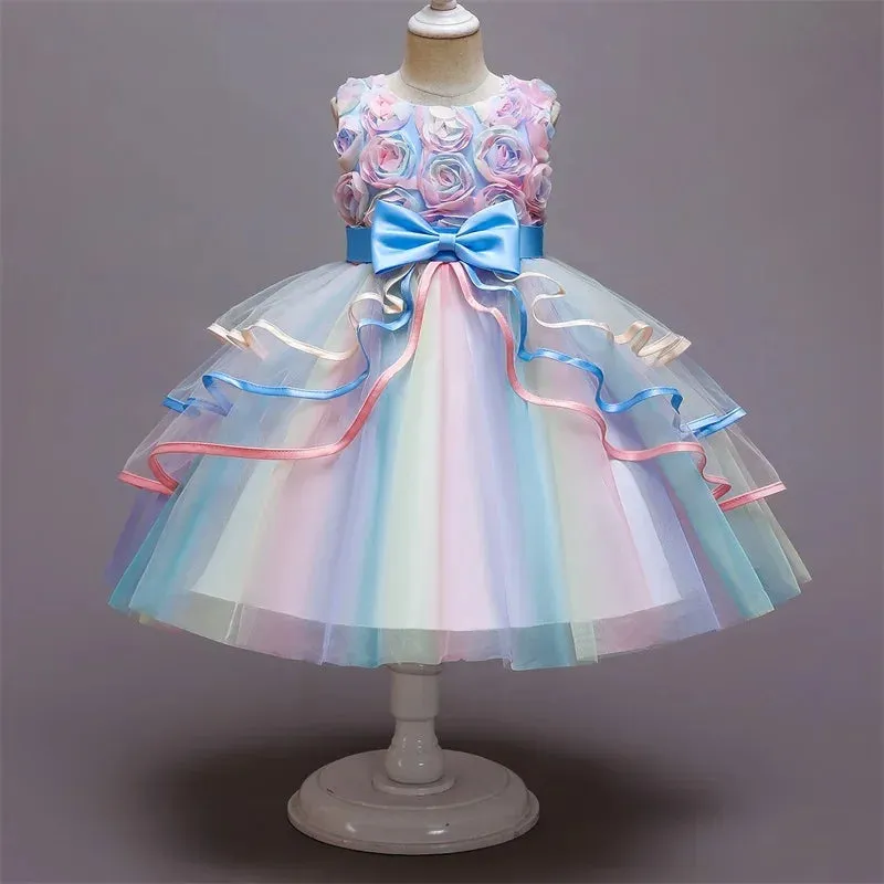 Flower Girl Unicorn Rainbow Wedding Party Dress