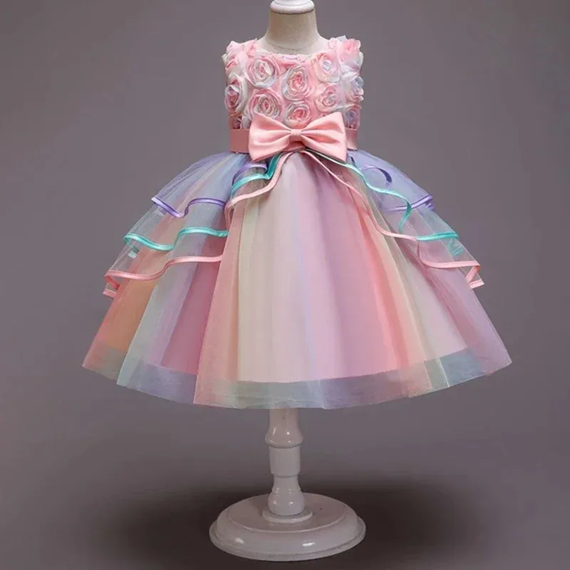 Flower Girl Unicorn Rainbow Wedding Party Dress