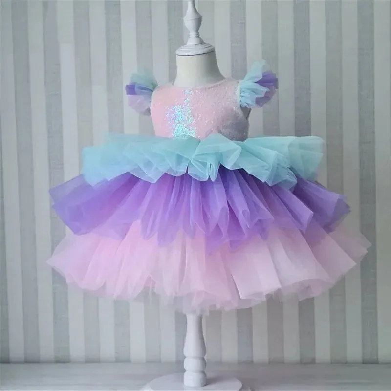 Flower Girl Unicorn Rainbow Wedding Party Dress