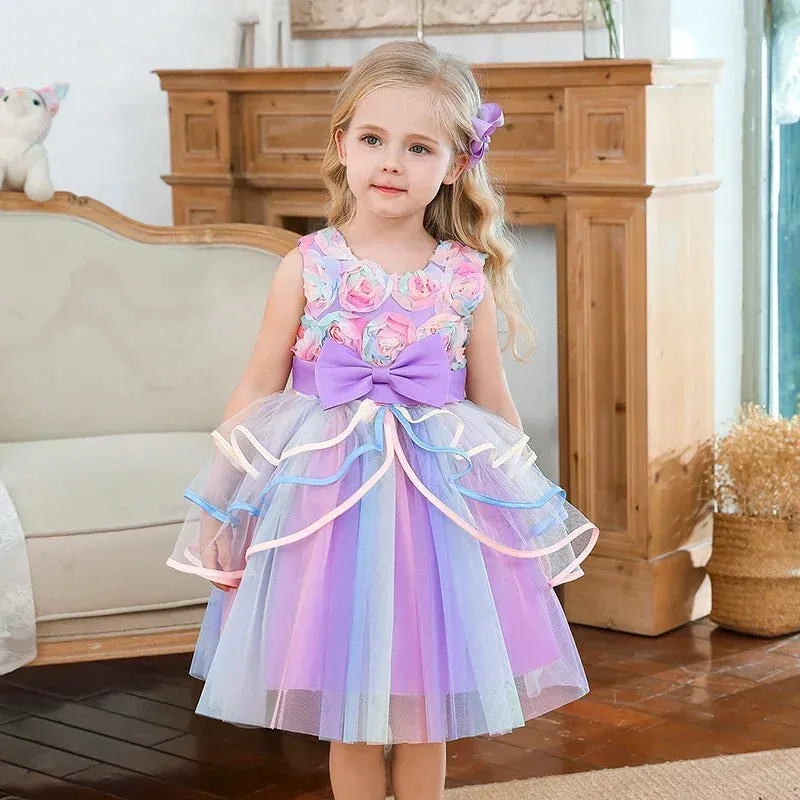 Flower Girl Unicorn Rainbow Wedding Party Dress