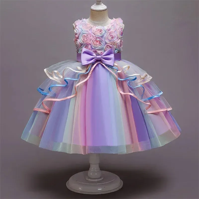 Flower Girl Unicorn Rainbow Wedding Party Dress