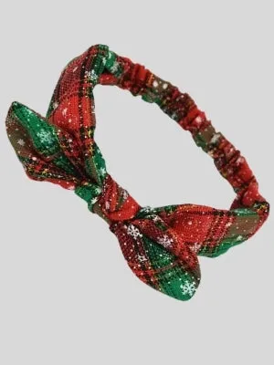 Girls Christmas Themed Plaid Bowtie Headband