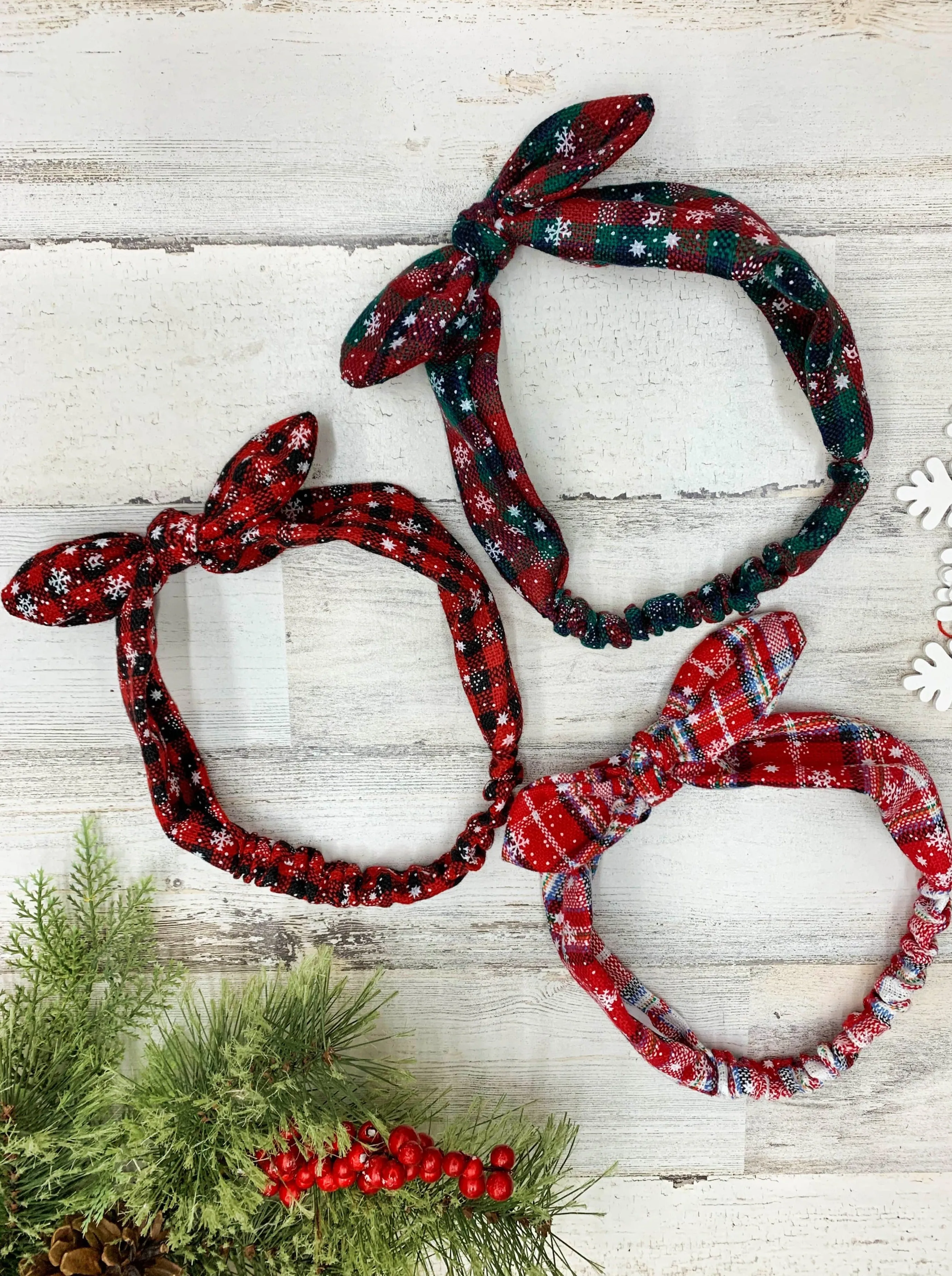 Girls Christmas Themed Plaid Bowtie Headband