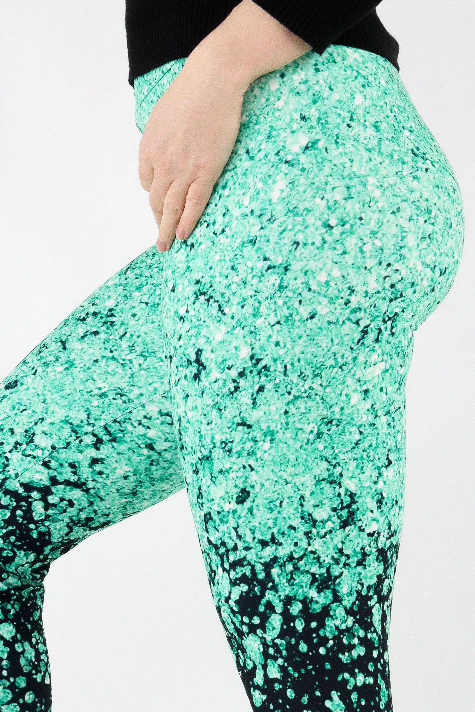 Glitter Burst Green - Casual Full Leggings
