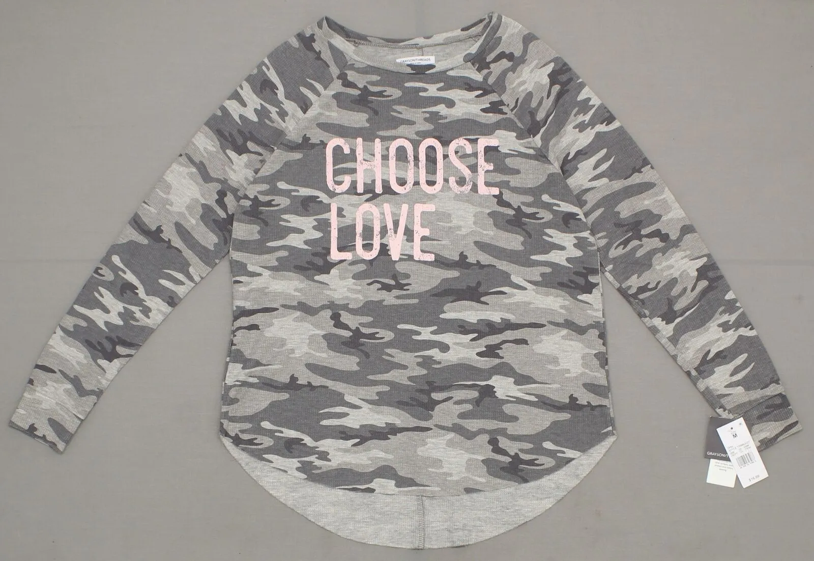 Grayson Threads Women's Long Sleeve CHOOSE LOVE Camo Graphic Thermal T-Shirt