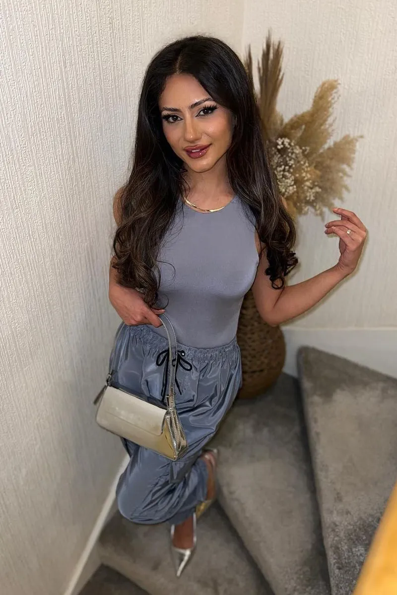 Grey Round Neck Sleeveless Bodysuit - Himari