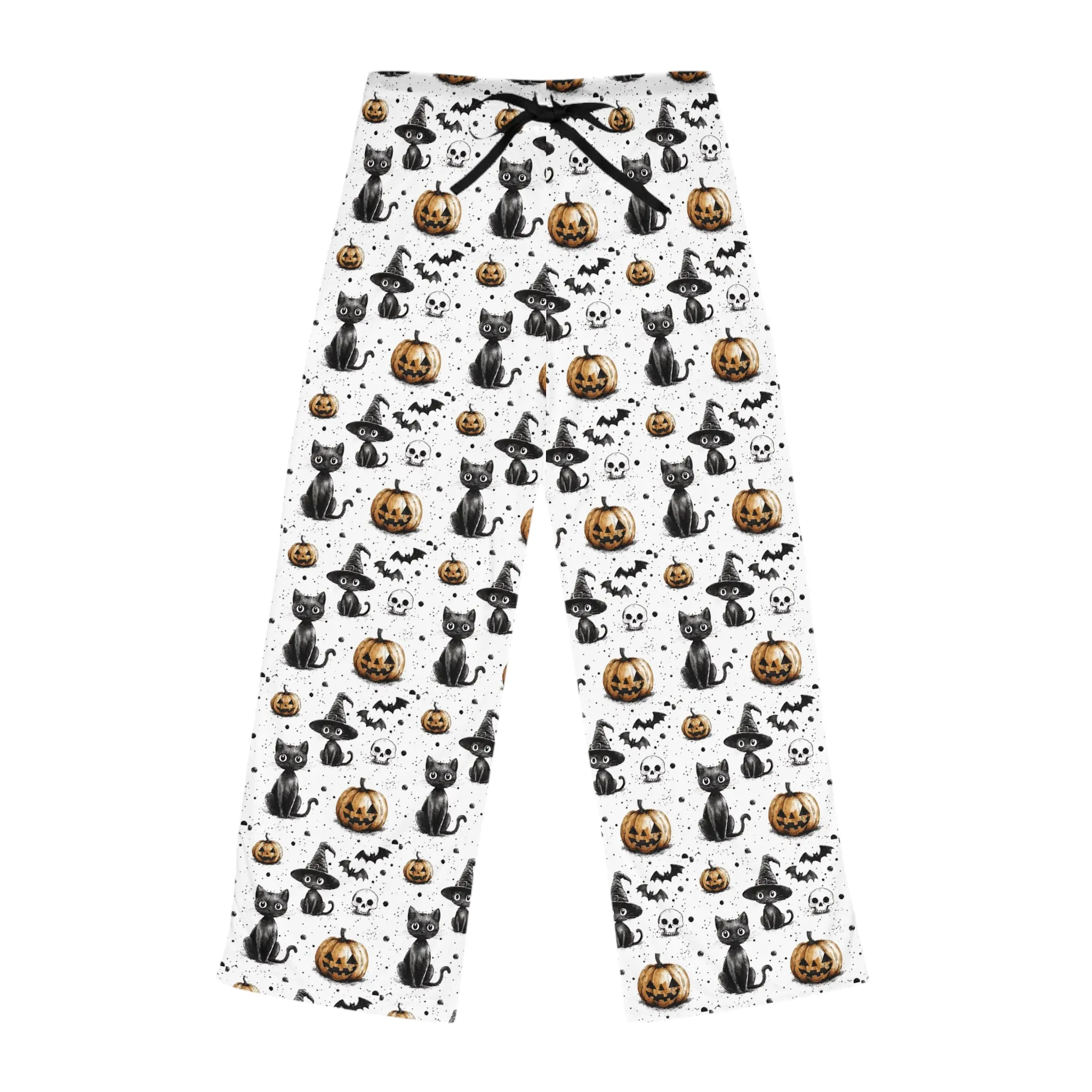 Halloween Women's Pajama Pants with Spooky Pumpkins and Cats