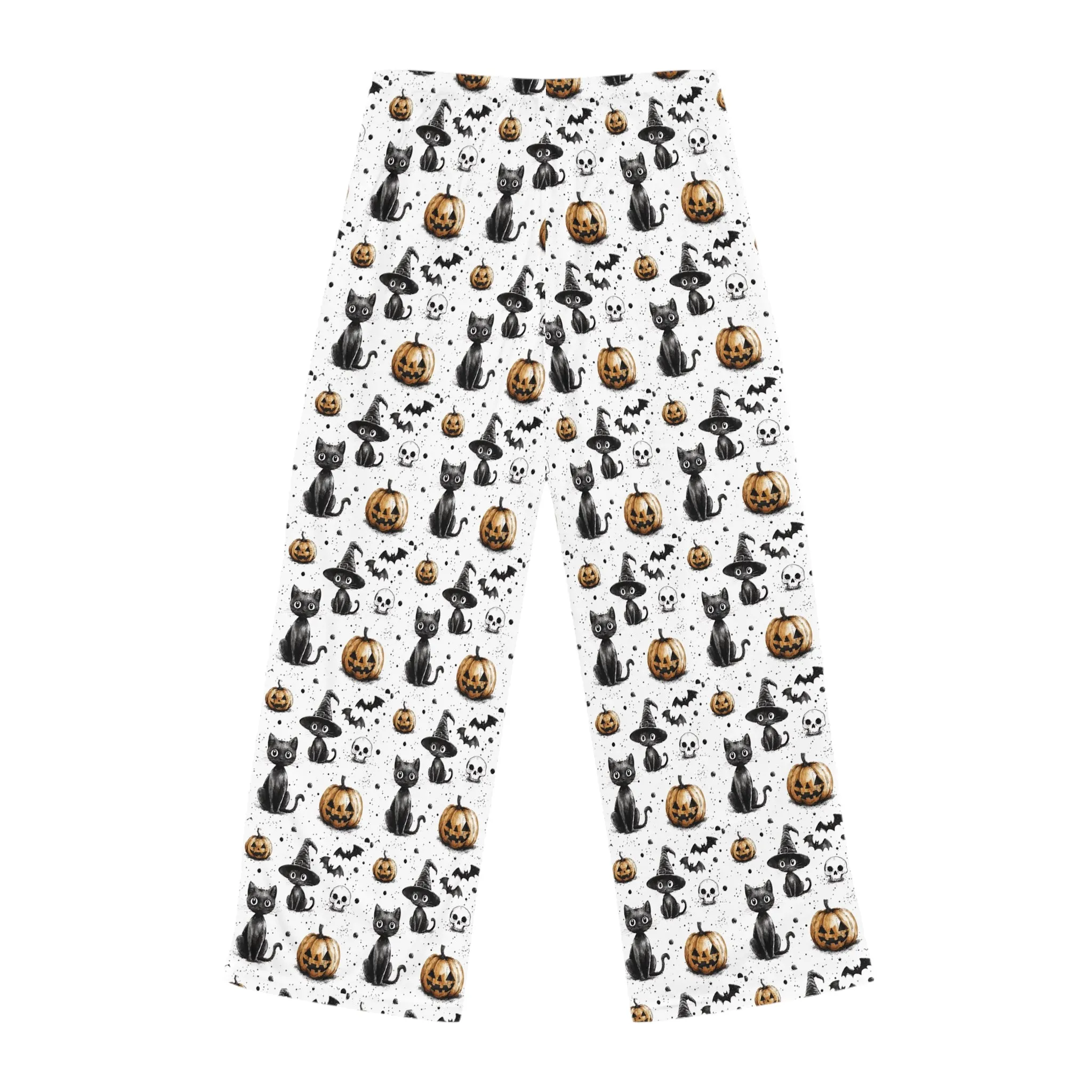 Halloween Women's Pajama Pants with Spooky Pumpkins and Cats