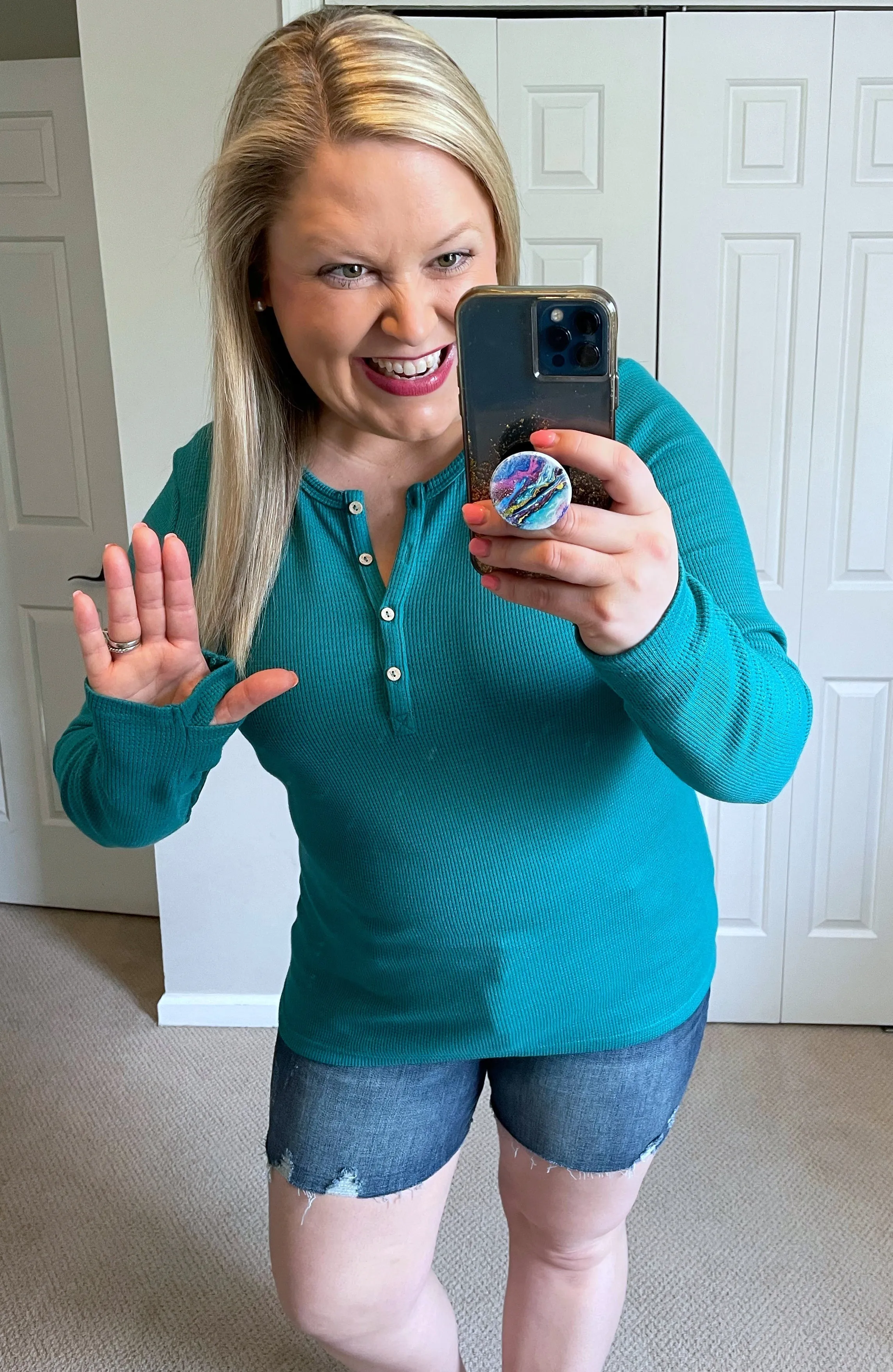 Harper Long-Sleeved Thermal Henley in Teal