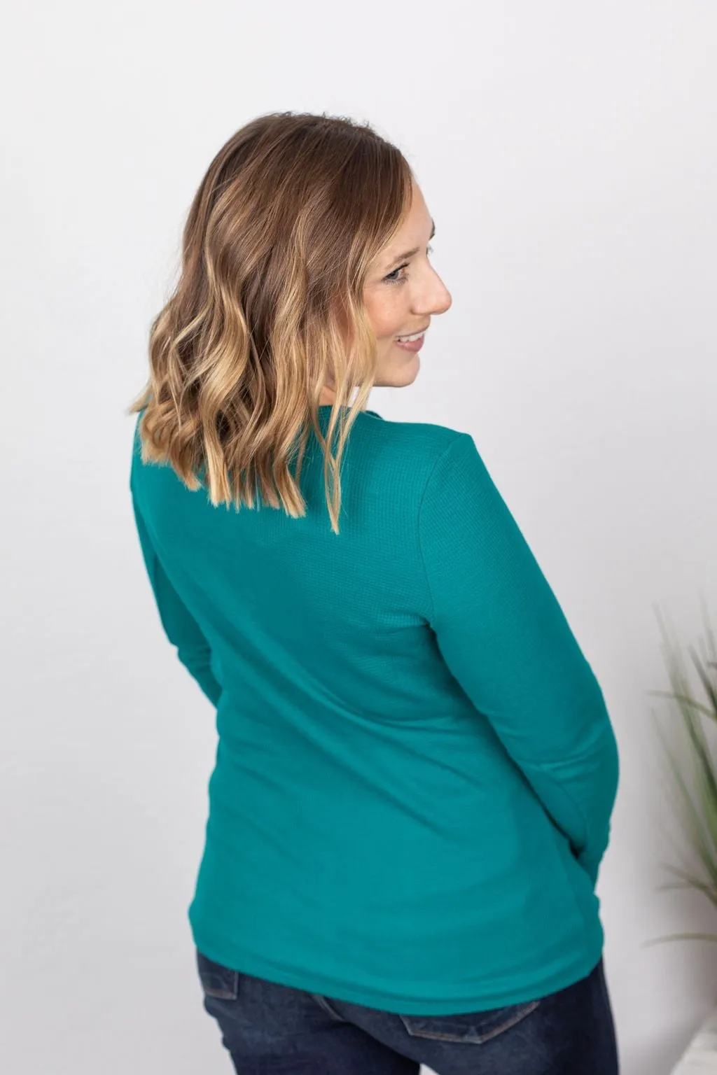 Harper Long-Sleeved Thermal Henley in Teal
