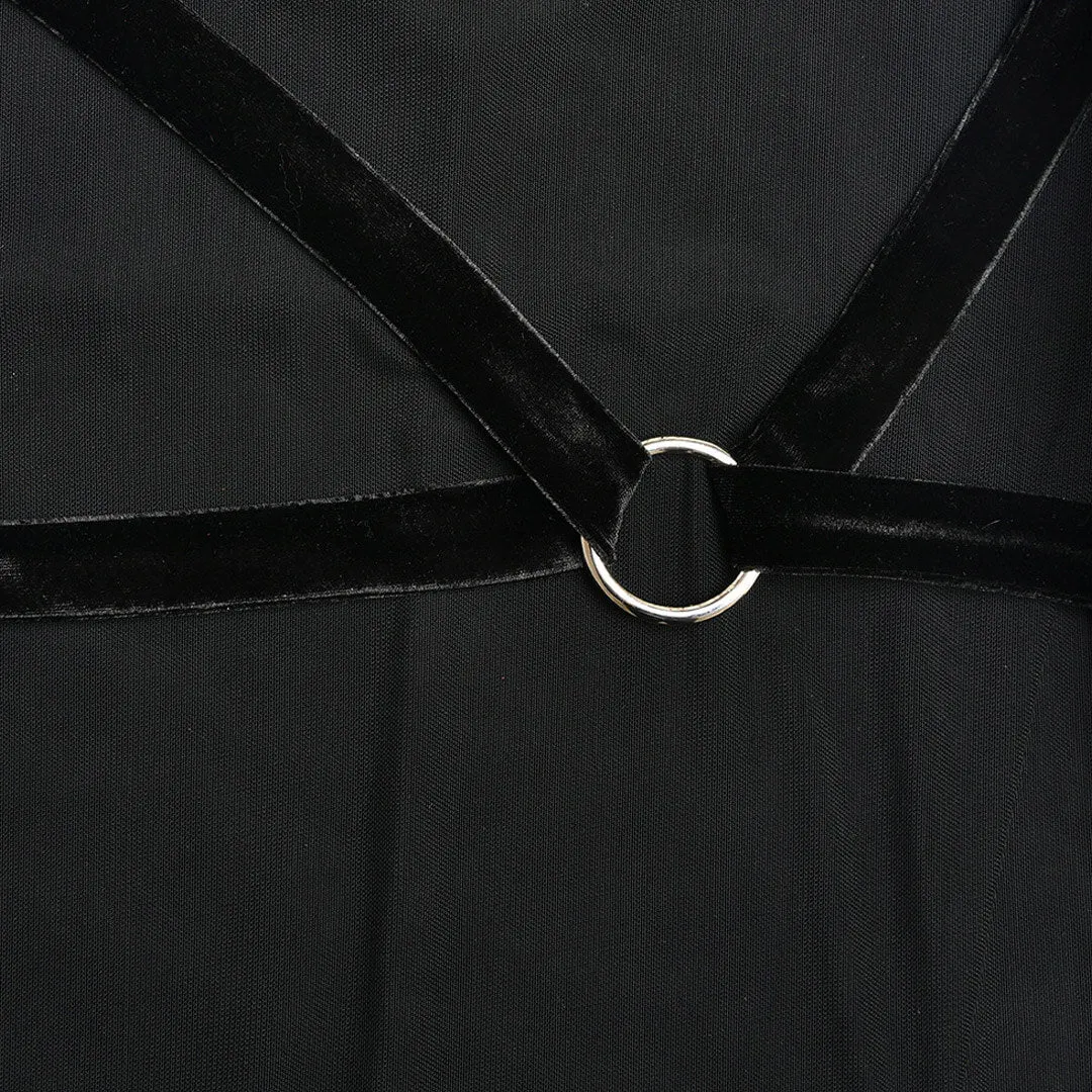 High Split O Ring Halter Cowl Neck Backless Midi Dress - Black