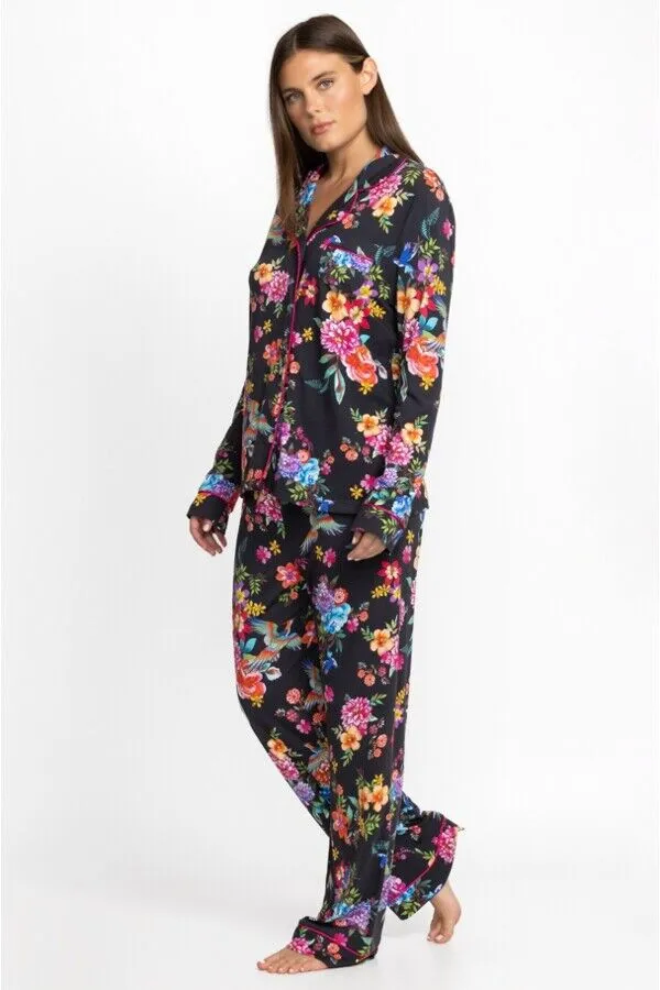 Johnny Was Sognatore Neros Long Pj Set Floral Home Lounge Pajama Black Large NEW