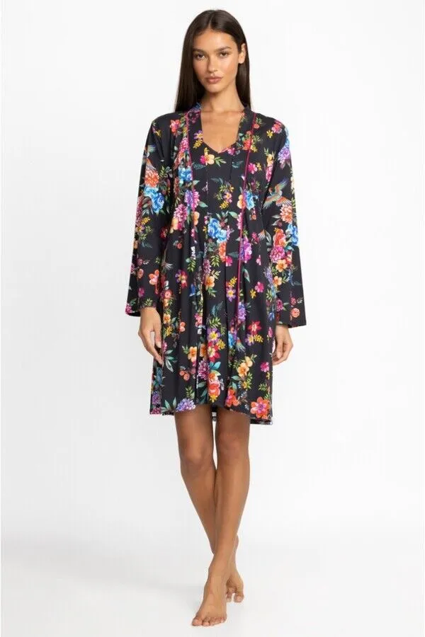 Johnny Was Sognatore Neros Long Pj Set Floral Home Lounge Pajama Black Large NEW