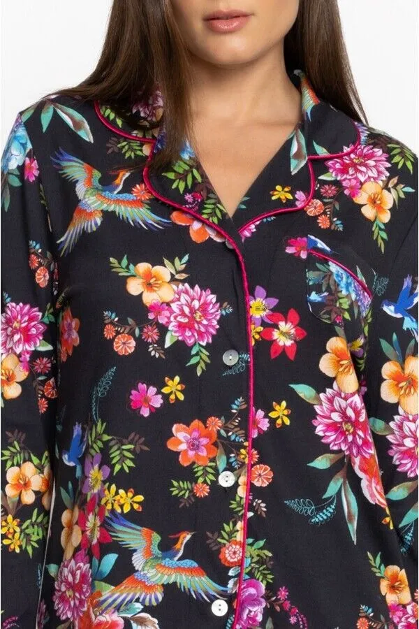 Johnny Was Sognatore Neros Long Pj Set Floral Home Lounge Pajama Black Large NEW