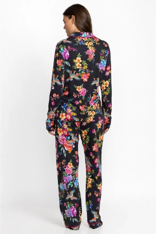 Johnny Was Sognatore Neros Long Pj Set Floral Home Lounge Pajama Black Large NEW
