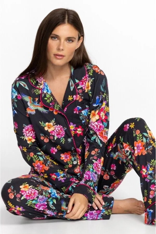 Johnny Was Sognatore Neros Long Pj Set Floral Home Lounge Pajama Black Large NEW