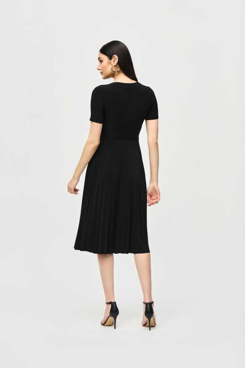 Joseph Ribkoff  Pleated Faux Wrap Short Sleeves Fit And Flare Dress 241013