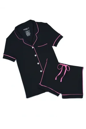 KATIE J NYC- JUNIOR LYNN SHORTS LOUNGE SET (BLACK/NEON PINK TRIM)