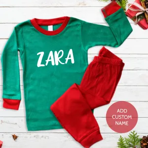 Kids Christmas Pajama Set with Custom Name, Toddler Size Christmas Pajamas, Personalized christmas pjs, Christmas PJs, Holiday Pajamas