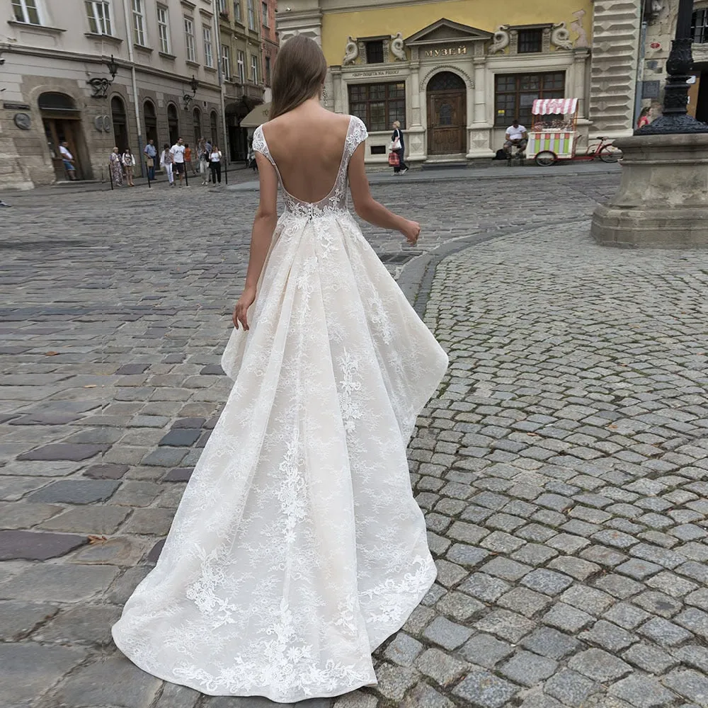 Lace High Long Wedding Dresses With Pockets