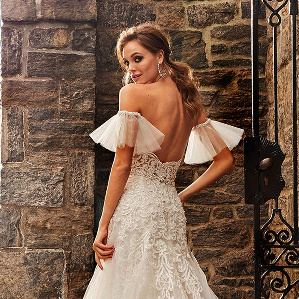Lace Mermaid Wedding Gowns With Removable Short Sleeve