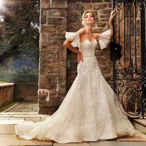 Lace Mermaid Wedding Gowns With Removable Short Sleeve