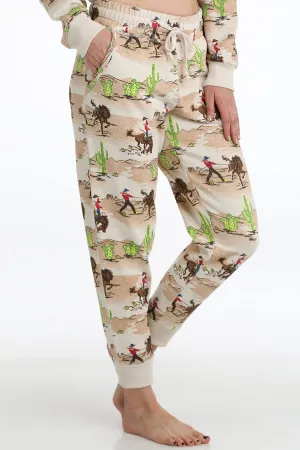 LADIES CREAM WESTERN PRINT JOGGER