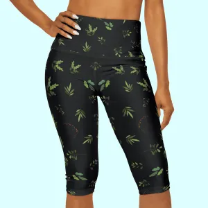 Leaf Pattern Yoga Capri Leggings