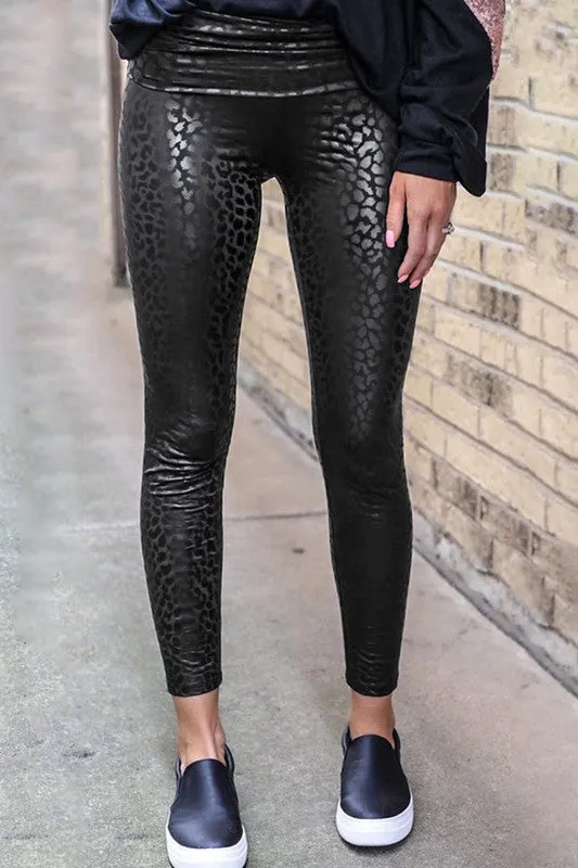 Leopard Leather Leggings