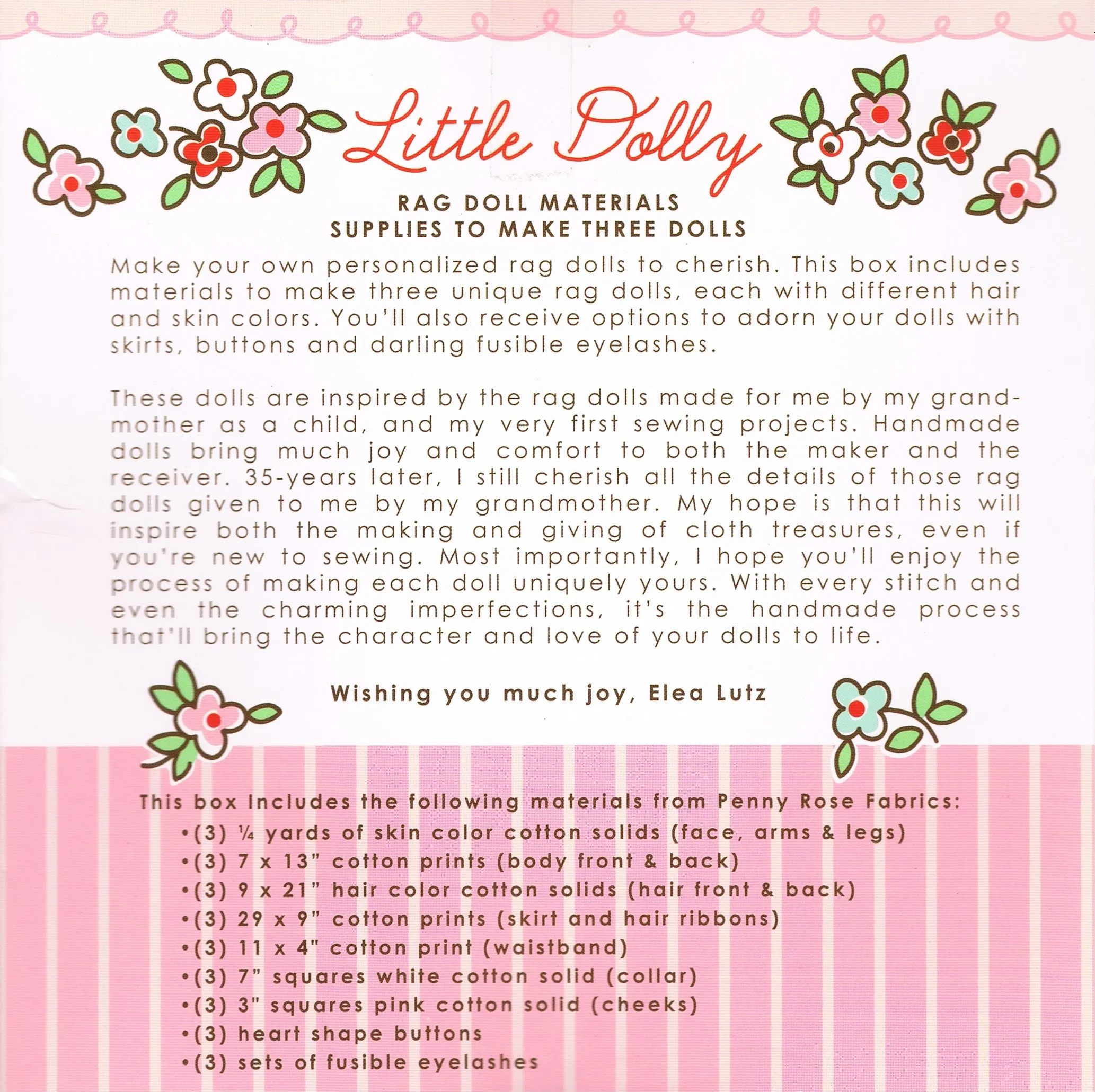 Little Dolly Rag Doll Materials and Book Kit