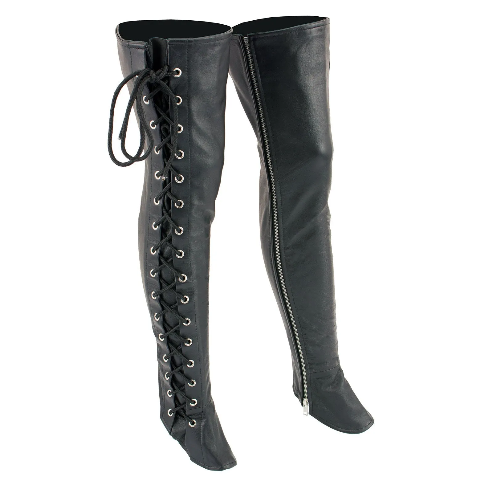 LKL6760 Women's Black Thigh High Leather Side Lace Leggings