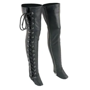 LKL6760 Women's Black Thigh High Leather Side Lace Leggings