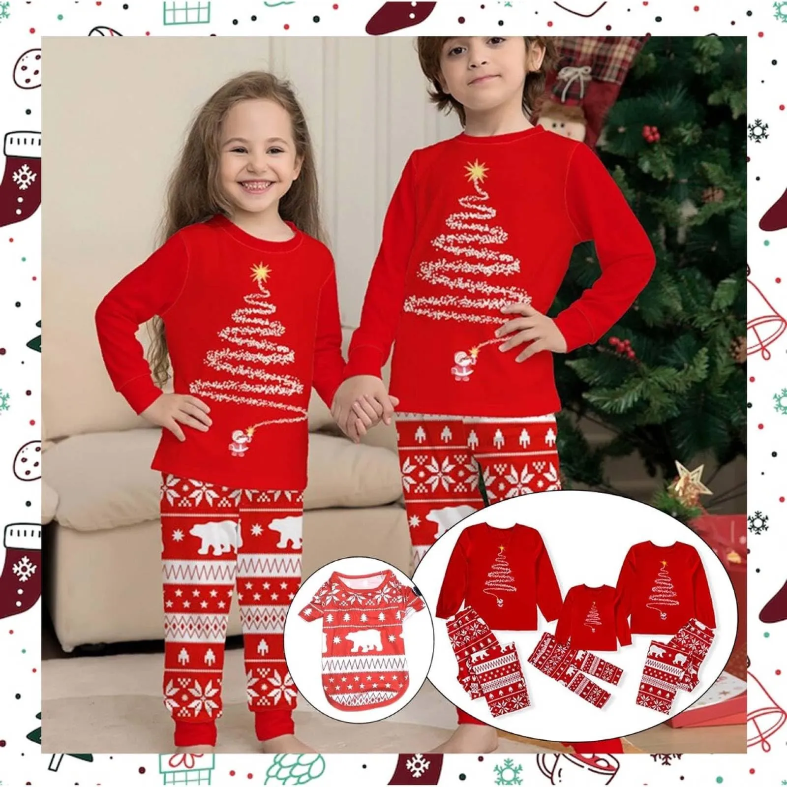 LOHILL Matching Christmas Pajamas Sets Matching Family Christmas PJs Xmas Printed Sleepwear Holiday Christmas Jammies